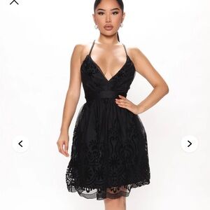 Fashion Nova Black Tulle & Velvet Fit & Flare Mini Dress - Size S
